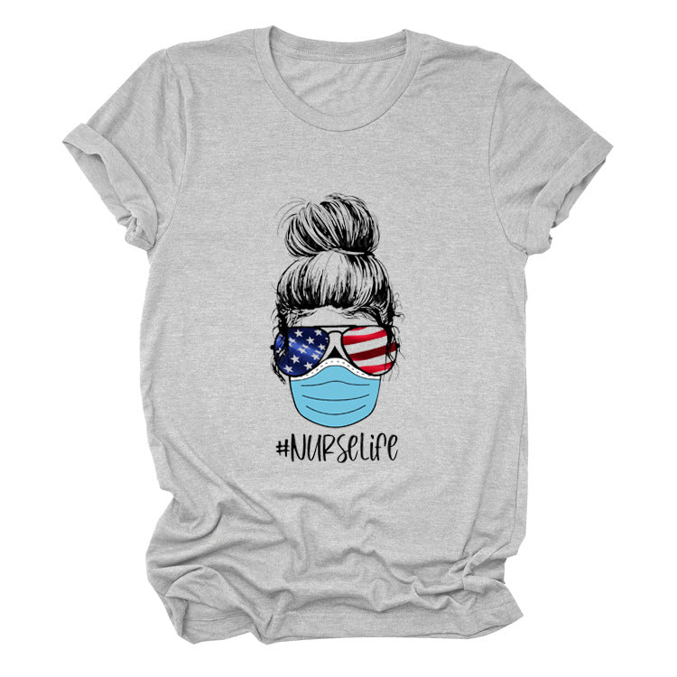 Nurse print T-shirt with short sleeves