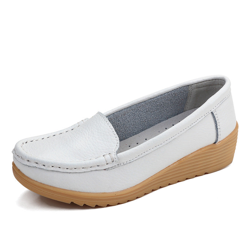 White Cowhide Wedge Slip-Ons