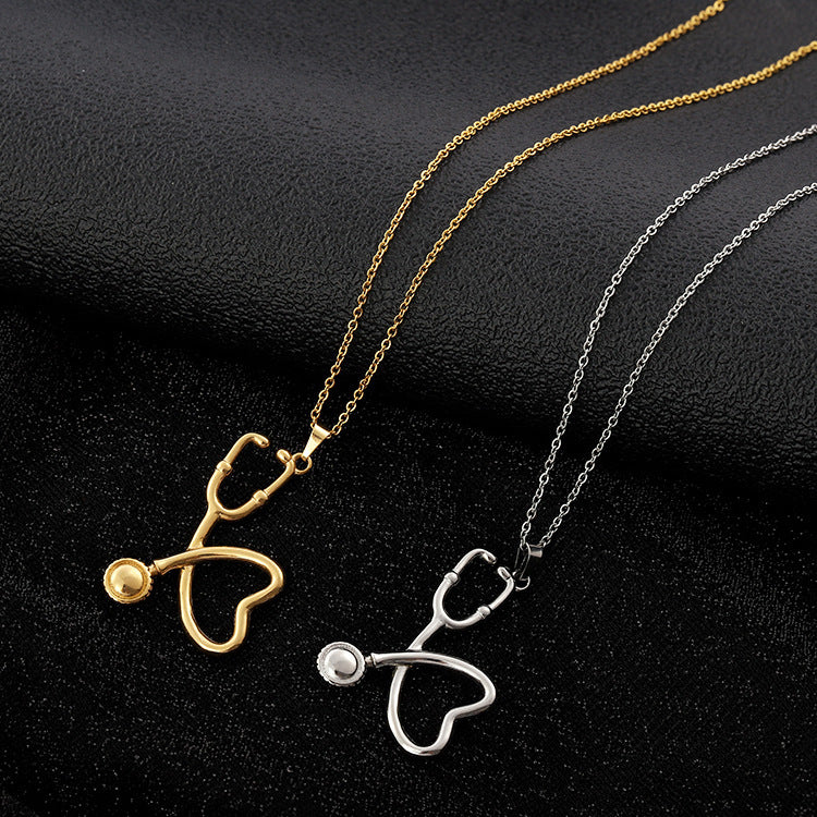 Gold Plated Titanium Stethoscope Necklace