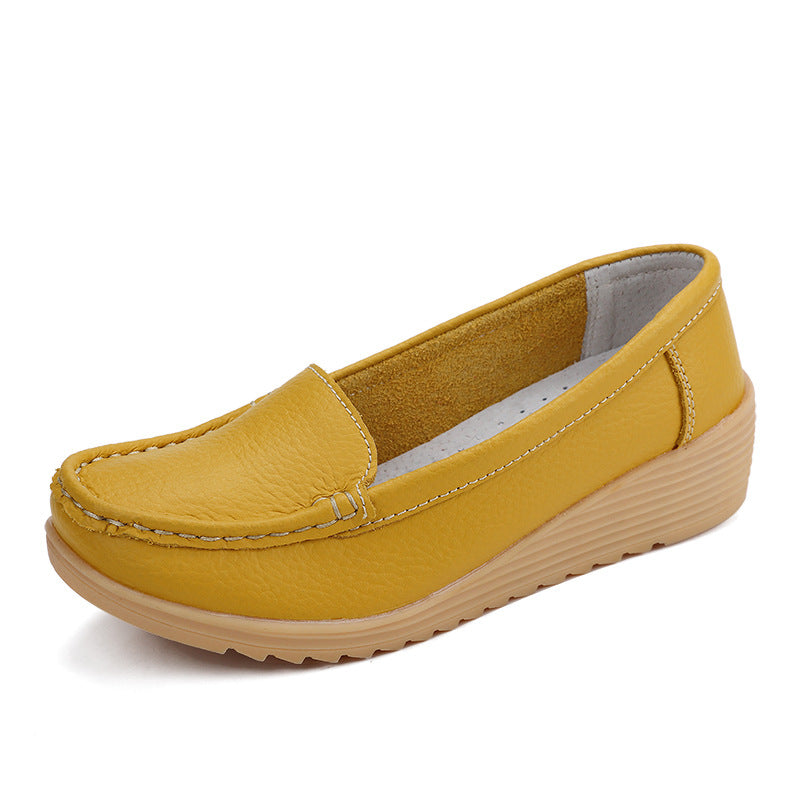 White Cowhide Wedge Slip-Ons