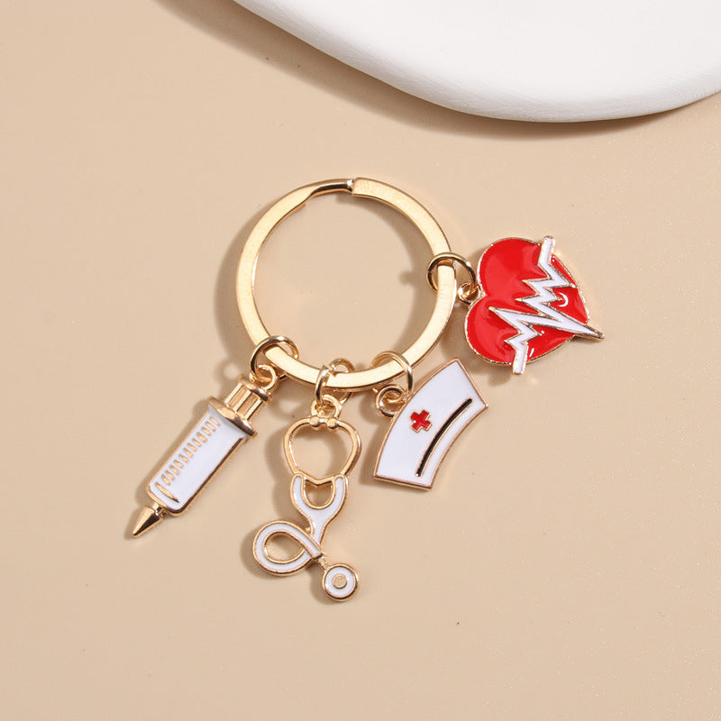 Syringe Stethoscope Nurse Hat Keychain