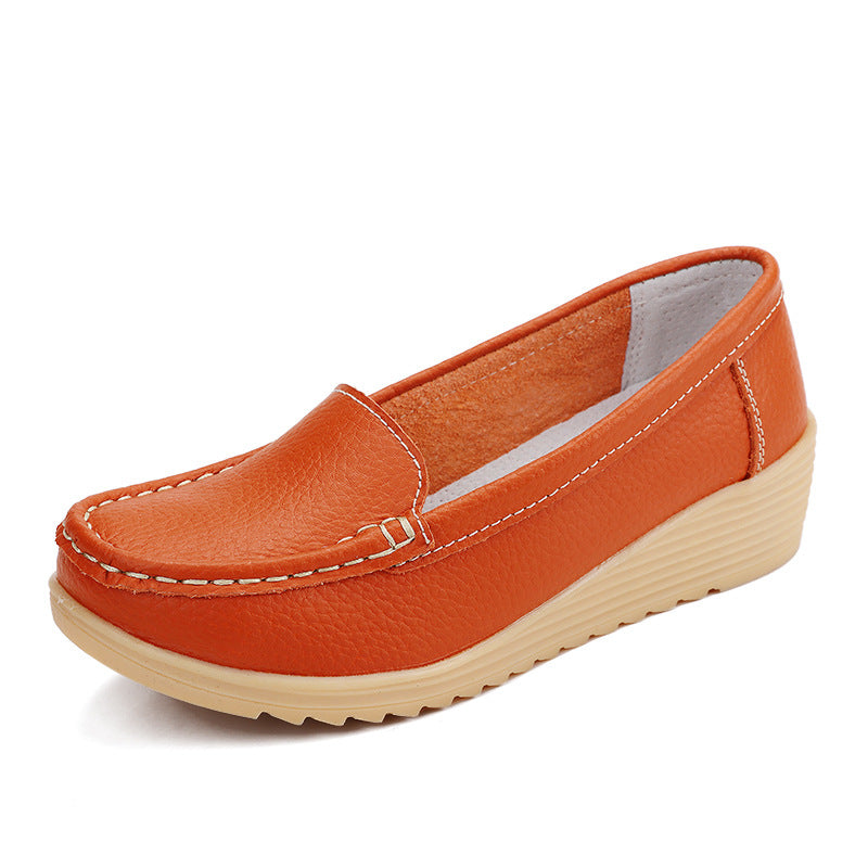 White Cowhide Wedge Slip-Ons